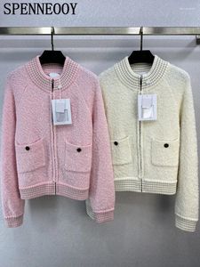 Magliette da donna Spenneooy Fashion Designer Autumn Pink Knitting Cardigan Solido Corso Servo Collar Manica lunga Pocante