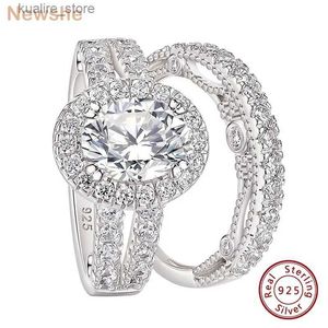 Cluster Rings Newshe Vintage 4 Carats Oval Cut 5A Cubic Zircon Wedding Engagement Rings Set for Women Solid 925 Sterling Silver Bridal Jewelry L240402