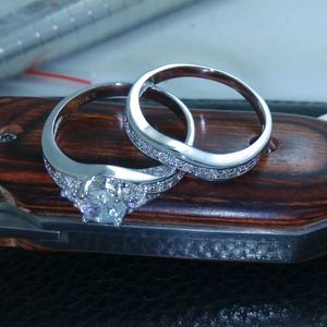 2pcs Eheringe Vintage Promise Ring Set aaaaa Zirkon 10kt Weiße Gold Party Ehering -Ringe für Frauen Braut Engagement Schmuck Geschenk