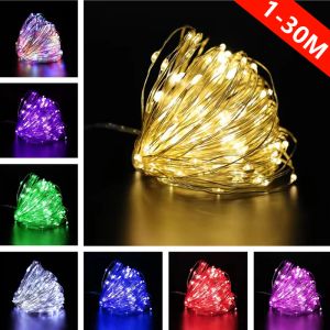 30M Copper Wire String Lights Battery Operated Christmas Garland Fairy Light String Outdoor Garden Home Bedroom Party Decoration