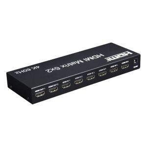Switch Matrix HDMI 6X2 4K 60Hz Matriz HDMI 6 em 2 em 2 Out Video Switcher Splitter com extrator de áudio R/L óptico para PC Monitor