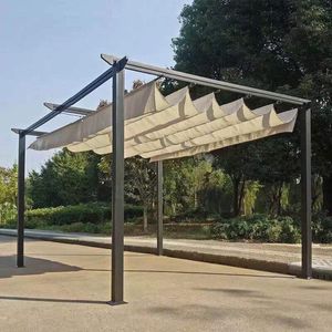 Tewango Custom Pergola Wave Shade Canopy Outdoor Waterproof Awning Manual Telescopic Gazebos UV Fabric Courtyard Sun Room Cover