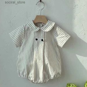 Rompers 2024 Bebek Erkek Kız Kızlar Tulum Yaz Yenidoğan Bebek Yaka Bebek Kız Giysileri Pamuk Toddler Bebek Kız Romper Kore Stil L240402