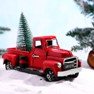 Vintage röd lastbil med julgran handgjorda metall gammal bilmodell röd pickup fordon barn gåvor navidad noel