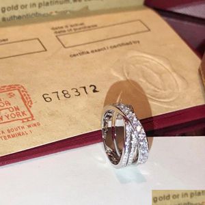 Couple Rings Band S Sterling Sier Paris Nouvelle Vague Esigner Double Cross Layers With Box Party Gift For Women Jewelry Drop Delivery Ot5Ys