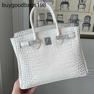 Himalayans Handbag Diamond Buckle 2024 New Genuine Leather Himalayan White Crocodile Pattern Bag One Shoulder Crossbody Handheld Womens Fashion