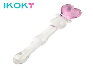 Ikoky Pink Heart Glass Dildo per donne masturbatrice cristallina per femmina per la bacchetta di piacere vetro vaginale e anale Q1707189306477