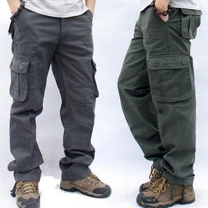 Mäns byxor last män militära arbete overaller löst raka taktiska byxor flerficka baggy casual bomullsarmé slacks