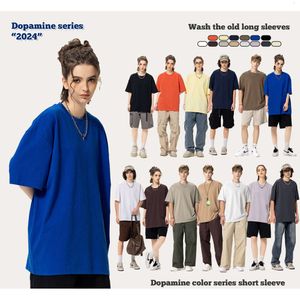 Dongdu 2024 여름 305g 패션 브랜드 Fog Earth Color 남자 티셔츠 짧은 슬리브