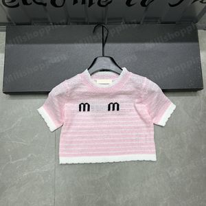 24SS Miu Top Women Cropts Tirts Terts Proseded T Shirt Contrast Control Conter Shirt Sleeve Tees Teae Teee Summer Teee