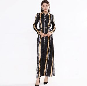 Women039s Runway Dresses Turn Down Collar Long Sleeves Striped Printed Sexy Split High Street Fashion Casual Long Dress7837262