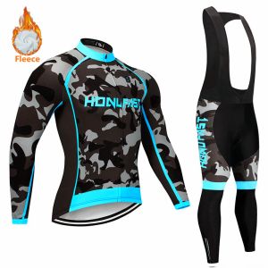 Sets Triathlon 2023 Men Winter Thermal Fleece Cycling Jersey Set Team Cycling Clothing Maillot Bicycle Clothes Bib Pants Set Mtb Bike