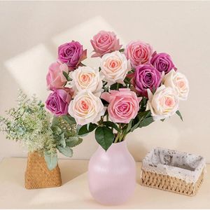 Dekorativa blommor QSM 3st Artificial Silk Realistic Single Flower Head Sweetheart Roses Bouquet Lång stam för hembröllopsdekor