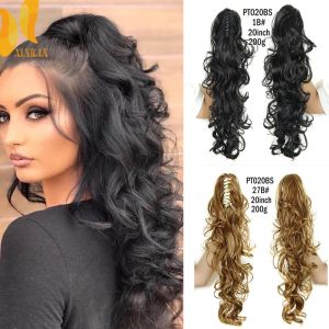 Pferdeschwänze Pferdeschwänze Xinran Synthetic Long Dick Wave Ponytail Claw Clip Wellenschwanzfaser -Clip in Haare für Frauen