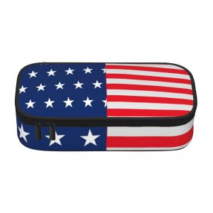 Bags USA Flag Print Pencil Case Stars and Stripes University Multi Function Zipper Pencil Box Boy Girl Kawaii Pen Bags