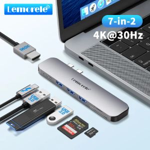 Lemorele TC52 USBタイプCハブデュアルUSB-CからHDMI USB 3.0 PD 100W SD for MacBook Pro Air Adapter Aluminum Dock USB C Type-C Hub