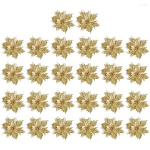 Decorative Flowers 26 Pcs Christmas Decorations Golden Flower Wreath Accessories 26-Piece Set Glitter Poinsettia Artificial Chrismas Tree