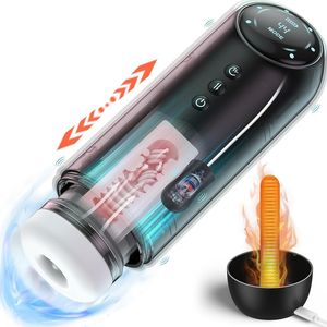 Masturbador masculino automático, brinquedos adultos masturbadores machos com 4 empurrando 4 sucking 10 modos vibratórios, stroker de buceta de bolso elétrico com base de aquecimento, boquete