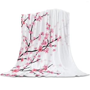 Decken Kirschblüte Pflaumen Zweig rosa weiße Flanell Wurfdecke Sofa Couch Bett Sommer Große Reise Camping Geschenke für Mädchen und Frauen