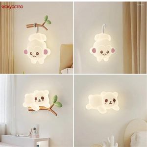 Vägglampa 2024 Cartoon Monkey Iron PE LED CANGABEABLE BARN Sovrum Studie Nursery Corridor Sconces Indoor Boys Night Lights