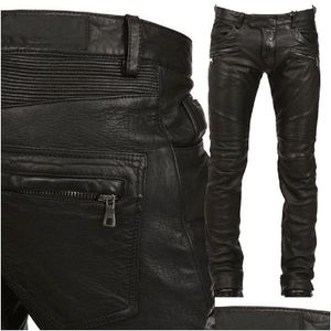 Calça de couro de jeans masculino Men Motocicleta Pontas Pretas Moda PU Pontuação de motociclista impermeável Rua masculina PLATUS SIZER 230330 DR DHN75