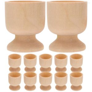 Dinnerware Sets 12 Pcs Easter Egg Tray Painting Tool Children DIY Cup Toys Decorative Stand Wood Holder Graffiti Rack