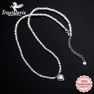 Halsband Trustdavis Authentic 925 Sterling Silver Romantic Heart Pendant Halsband för kvinnor Bröllopsfödelsedag S925 SMYCKE GIFT DB1107