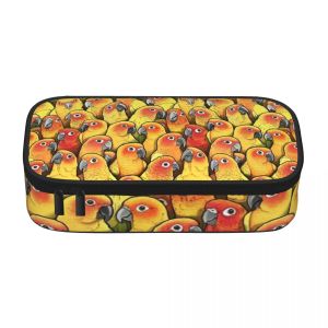 Bags Yellow Parrot Pencil Case Sun Conures Print Cute Print Zipper Pencil Box School Girls Boys Pen Pouch