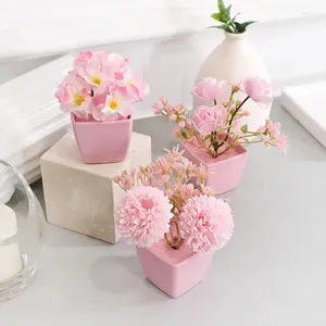 Flores decorativas Mini planta em vasos de flores artificiais usada durante todo o ano para o quarto de casa para o quarto de trabalho de escritório de escritório e decoração de prateleira