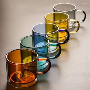 Vinglas 6 färg dubbel väggvärmebeständig te glas kopp öl kaffesats handgjorda kreativa hälsosamma drycker mugg transparent drinkware