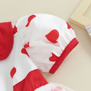Småbarn Baby Girl Valentines Day Dress Short Sleeve Peter Pan Collar Heart Print Tulle Aline Dresses 240403