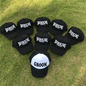 Ball Caps Damat İçme Takımı Şapka Snapback Hip Hop Beyzbol Mesh Cap Düğün Partisi Siyah Mektup Adam Ayarlanabilir Kadın Şapkalar