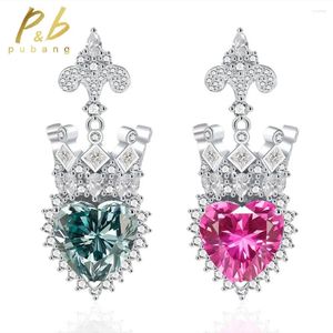 Dangle Earrings Pabang Fine Jewelry 925 Sterling Silver 10mm Pink Created Moissanite Crown Drop for Women Engivery Gift