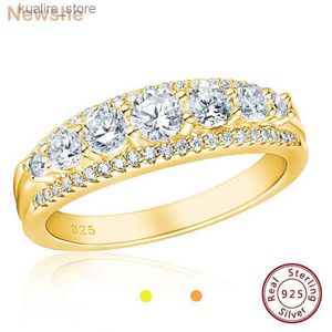 Cluster Rings Newshe Solid 925 Sterling Silver Womens Yellow Rose Gold Gold Learming Round Round Cut Aaaaa Cz Band Band Jewelry Gift L240402