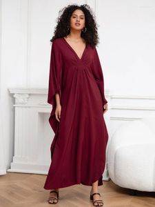 Women's Solid Color Kaftan Robe V-neck Chinese Knot Auspicious Beach Dress Swimsuit Cover Up Vacation Outfit Q1306