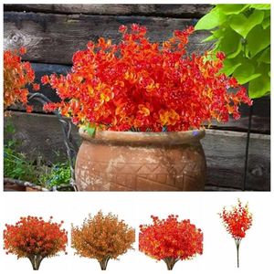 装飾的な花人工花秋のユーカリの葉の偽の枝レッドオレンジブーケウェディングホームガーデンデコレーション