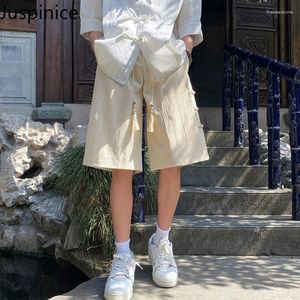 Men's Shorts Summer Chinese Style Buttoned Loose Casual High Street Simple Five-point Trousers Men Bottom Male Clothes