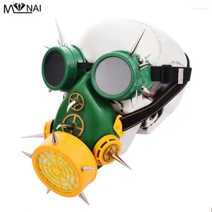 Parti Malzemeleri Vintage Gotik Punk Reçine Yeşil Steampunk Maske ve Goggles Cosplay Perçin Gazı Cadılar Bayramı Kostümleri Kadınlar /Erkekler