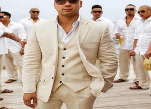 New Beige Linen Wedding Tuxedo for Groomsmen Summer 3 piece Man Suits with Notched Lapel Custom Casual Man Fashion Costume9107121