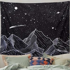 Gobelin Sun Mountain Mountain Tobestry Waiting Black White Starożytna Witchcraft Hippie Starry Sky salon Room Dom Dorm Decor