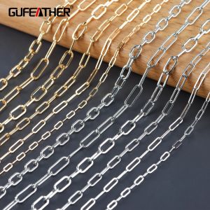 Componentes Gufeather C201, DIY Chain, Pass Reach, Nickel Free, Gold Rodium banhado, cobre, charme, colar de pulseira DIY, fabricação de jóias, 1M/lote