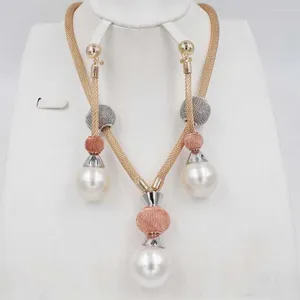 Necklace Earrings Set 2024 JC Fashion Dubai Jewelry Nigerian Wedding African Beads /Rose/ Whtie Gold