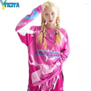 Женские футболки T Ticiya Foots Racing Fort For Women Kpop с длинными рукавами негабаритный топ 2024 г. Летняя корейская мода