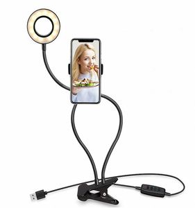 Nowy przylot zasilania USB Selfie Ring Light z telefonem komórkowym Uchwyt Lazy Lazy Bracket Desk dla iPhone'a Samsung5369211