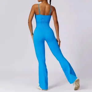 Active Sets Seamless Sports Yoga Jumpsuit Woman Gym Stretch Workout Bodysuits Quick Dry Backless Sporty One-Piece Set Solid Fitness Rompers