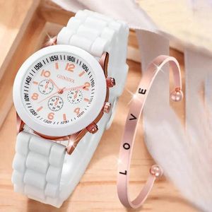 Armbanduhren Mode Frauen Uhren Set White Silicon Jelly Quarz Uhr Damen Kleider Armbanduhr Geschenke für Mädchen Relogio Feminino Reloj