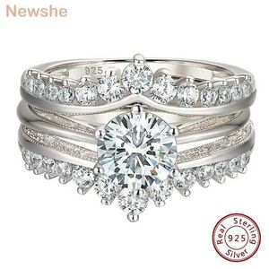 Band Rings Newshe Luxury Solid 925 Sterling Silver Wedding noivado do casamento feminino avançado Cinturão de proteção de zircão cúbico Br1167