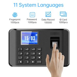 Recording I60 Attendance Machine Intelligent Fingerprint Password Time Clock Employee Checkingin Recorder 2.4 in Voice Prompt 11 Language
