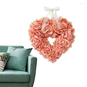 Decorative Flowers Valentines Door Wreath Artificial Rose Love Sign Romantic Valentine's Day Party Decoration Hanger 15.75in For