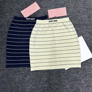 Letter Women Striped Skirt Dress Beige Navy Casual Knitted Skirt Luxury Designer Elastic Waist Skirts